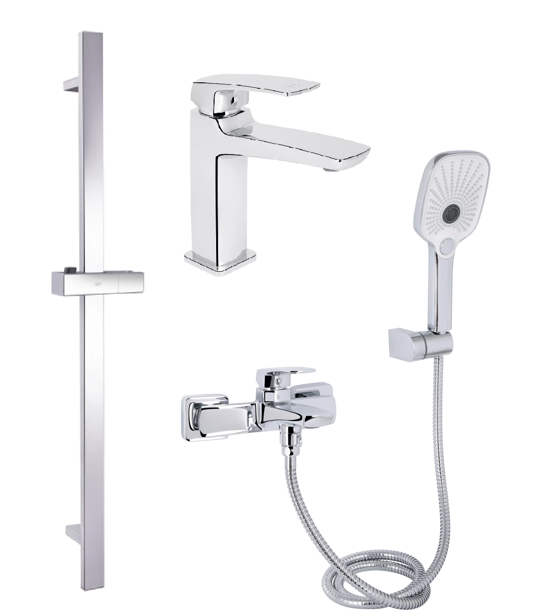 Комплект смесителей Qtap Tern для ванной 3в1 умывальник/ванная/душевая стойка с ручным душем Хром (4758647584)