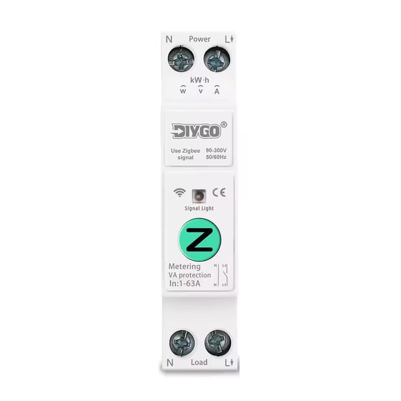 Умный ZigBee выключатель DiyGo с полной защитой/счетчиками/таймером 1P+N 1-63A 230V Smart Life/Tuya (DGB-63ZT)