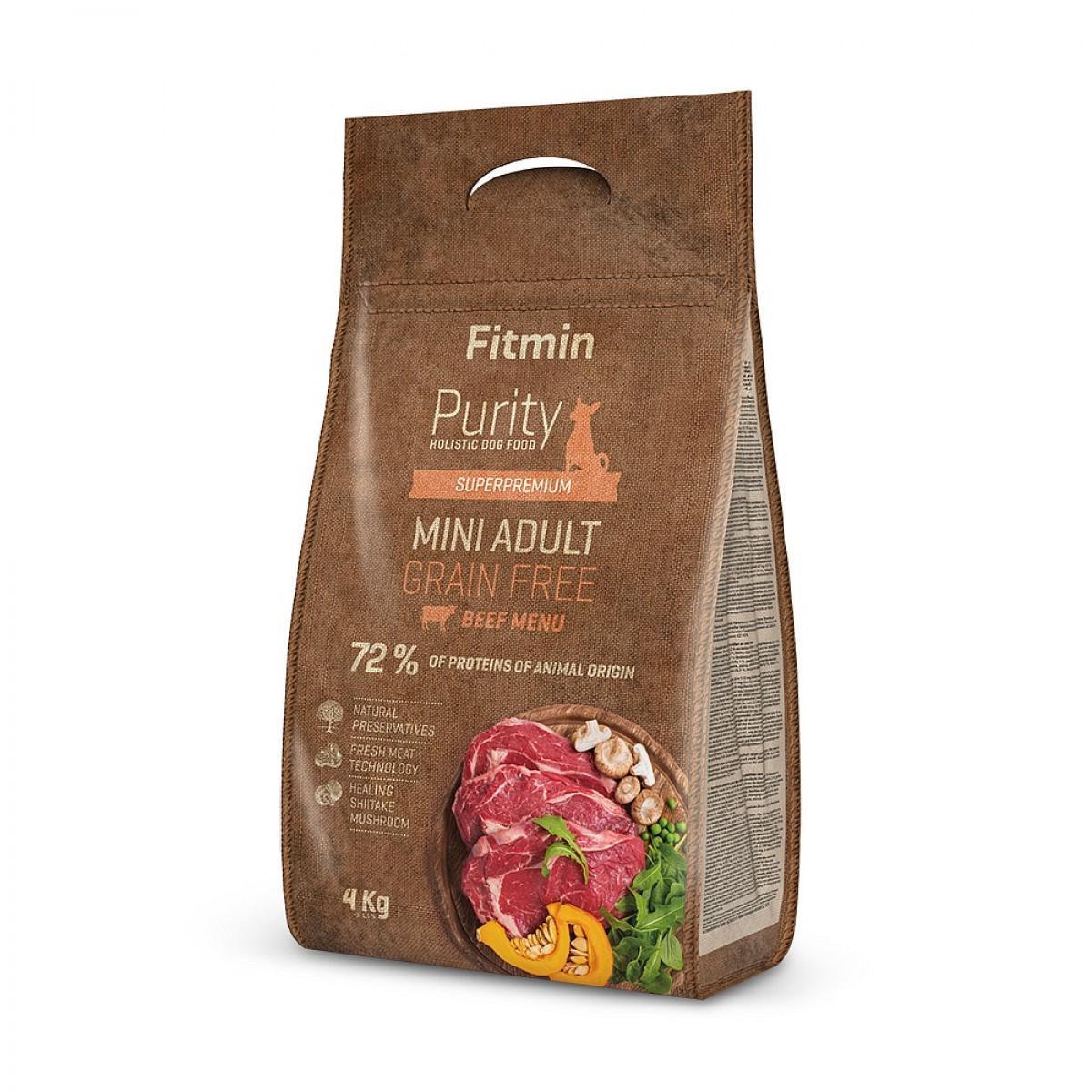 Корм комплексный беззерновий для взрослых собак малых пород Fitmin dog Purity GF Mini Beef 4 кг (A-008806)