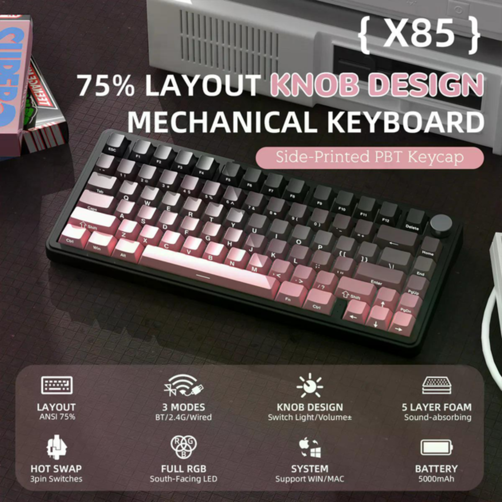 Клавиатура механическая attack shark X85 ENG/наклейки UA/RU Blackberry (29614136) - фото 7 Клавиатура механическая attack shark X85 ENG/наклейки UA/RU Blackberry (29614136) - фото 7