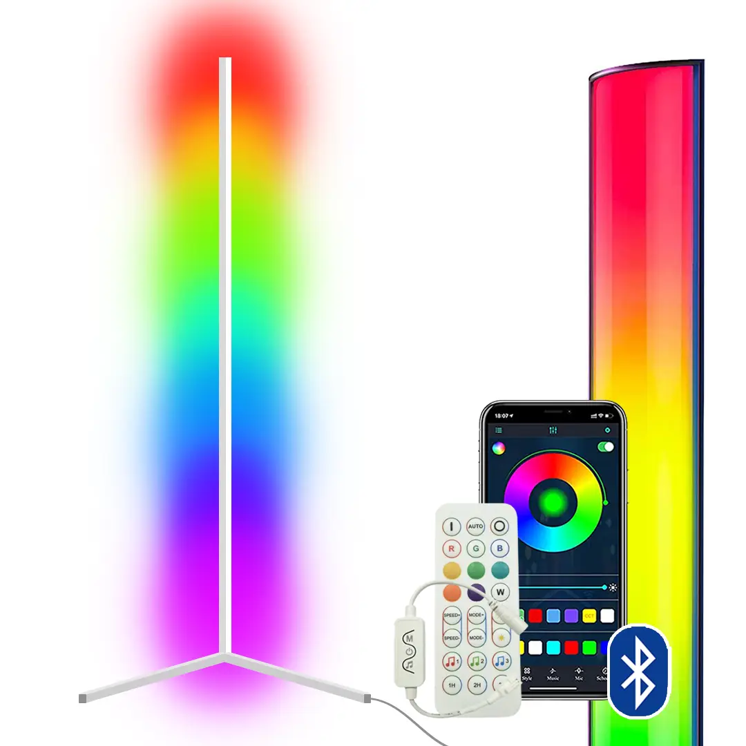 Торшер кутовий RGB пульт та Bluetooth 150 см Білий (14046643) - фото 4