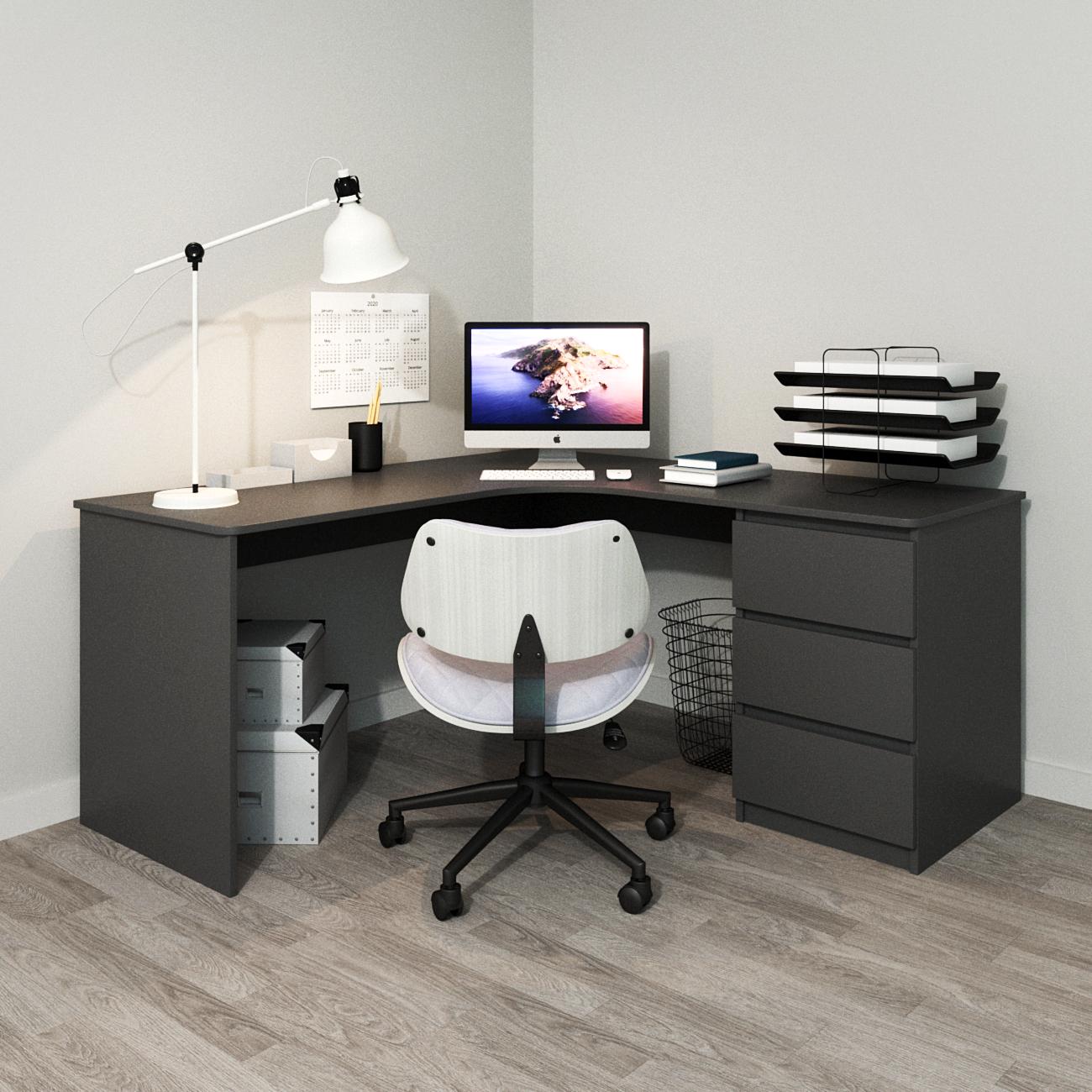 Письменный стол угловой Mebellini Сапфир 1200/1300х750х600 мм Антрацит (арт.SKEP1000-092)