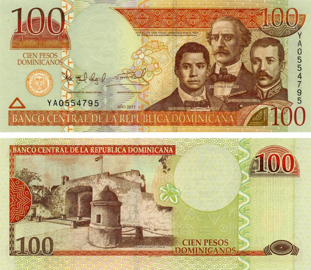 Коллекционная банкнота Доминикана 100 песо 2011 UNC P184b (Б14750)