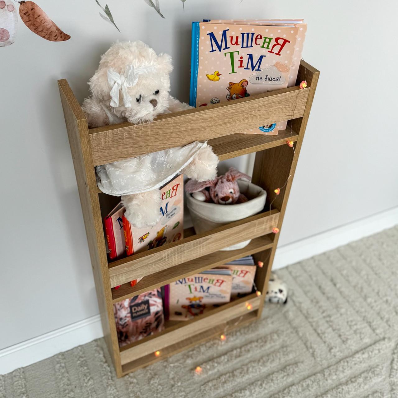 Полка настенная на 3 секции в детскую комнату Дуб сонома (DP-4D) - фото 4