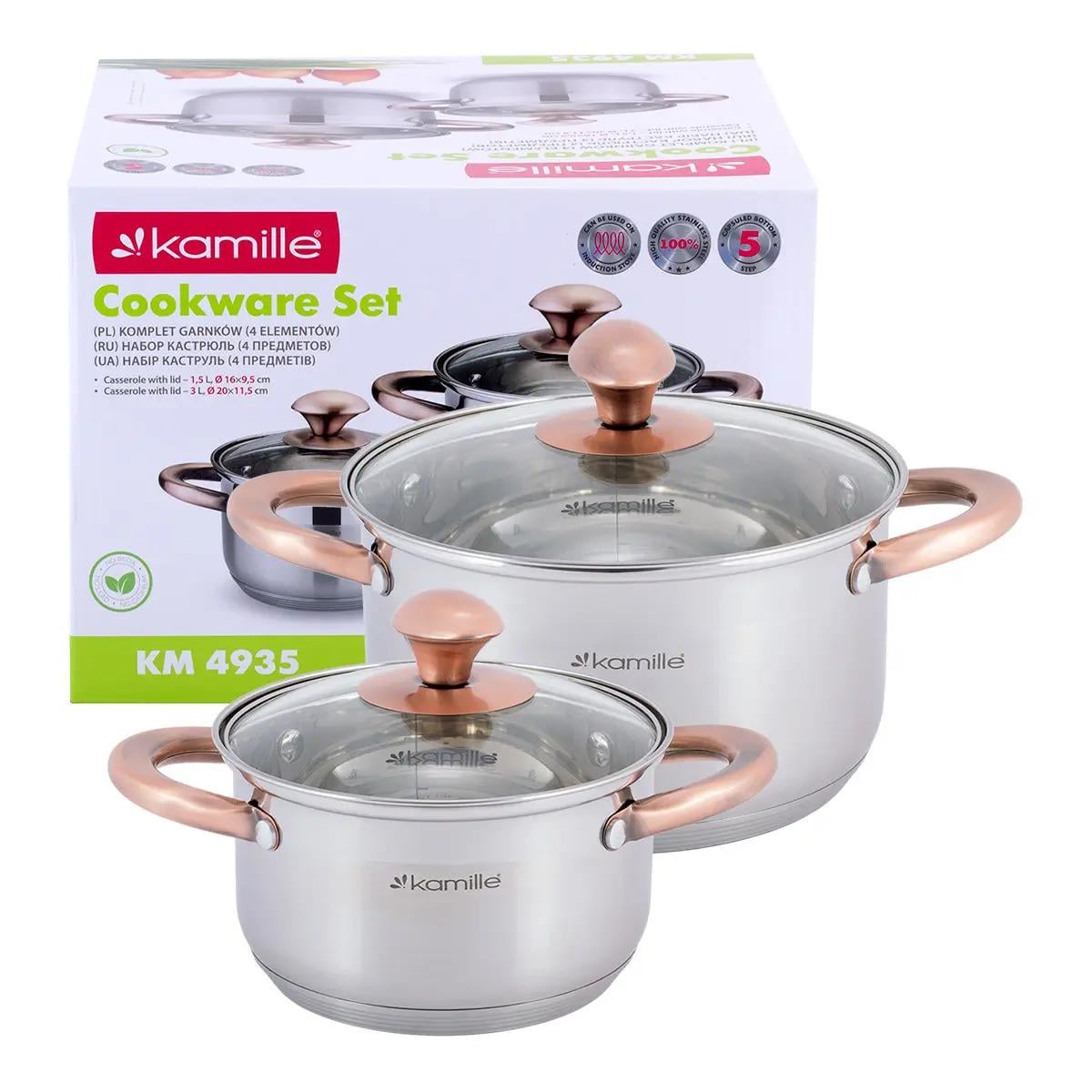 Набор кастрюль Kamille из нержавеющей стали 1,5 л/3 л 4 пр. (KM-4935)