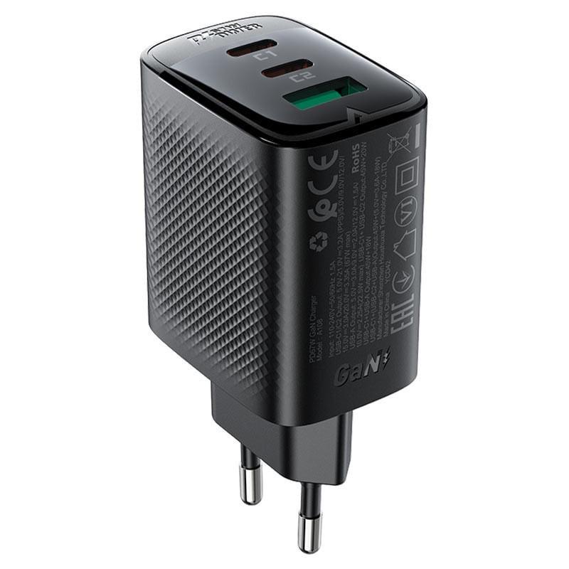 Зарядний пристрій мережевий Acefast A108 GaN PD67W 1USB-A/2C Black (00000078398_1)