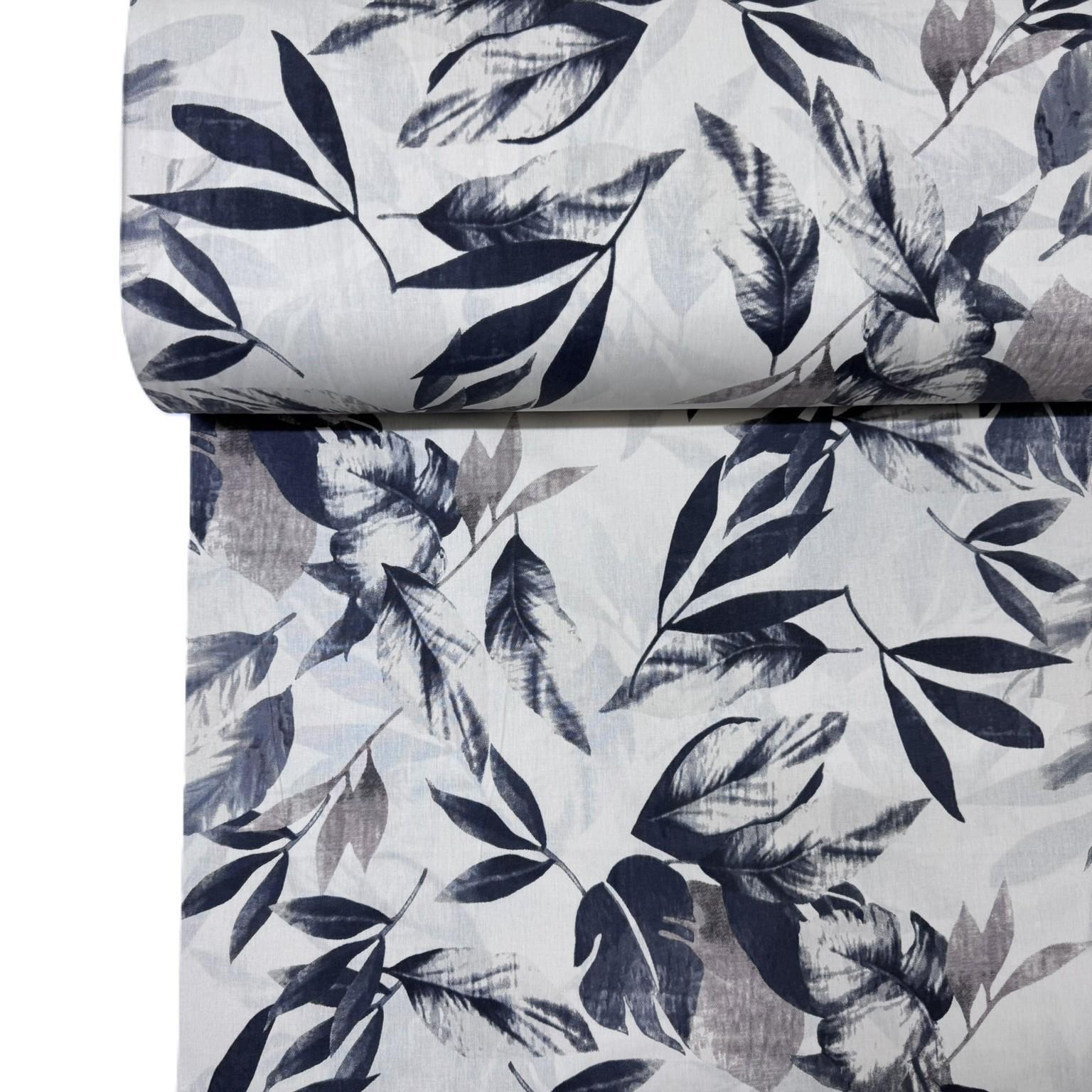Ткань для постельного белья ранфорс Листья 240 см Синий (M06197/4)