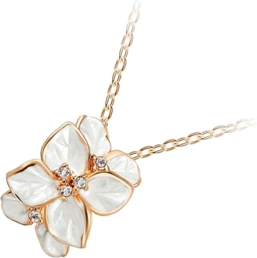 Колье с подвеской Primo Glory в форме цветов с белыми лепестками и кристаллами Gold/White (2773369781)