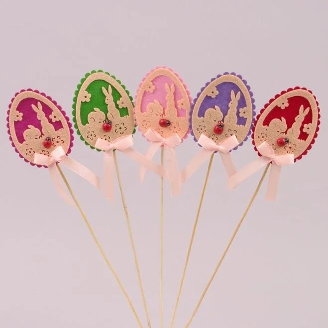 Декорация пасхальная из фетра на пике Flora Писанка микс 5 шт. (10465)