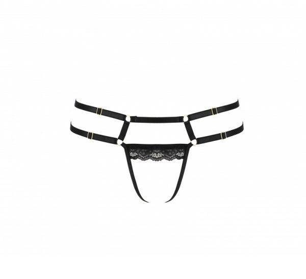 Трусики-стринги Passion из стреп с кружевом Exclusive LORRY THONG L/XL Black