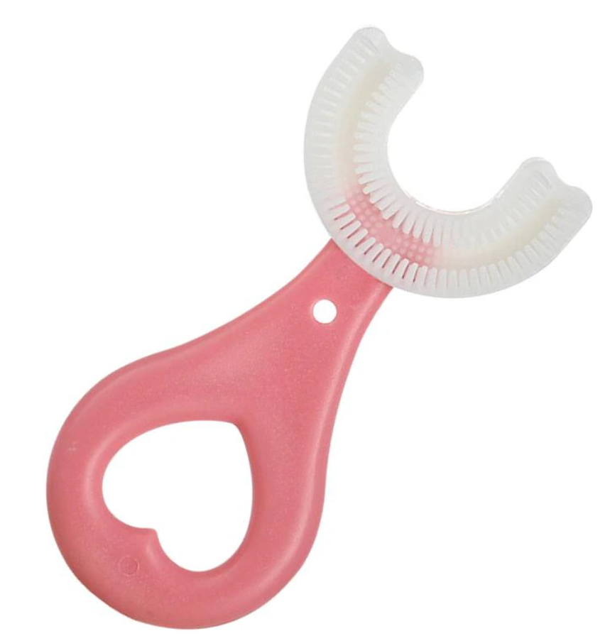 Зубная щетка для детей силиконовая U-образная u-shaped toothbrush Розовый (KG-9381)