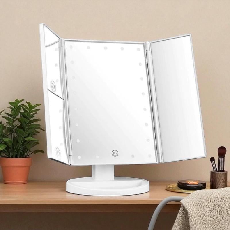 Зеркало тройное для макияжа Superstar Magnifying Mirror с LED-подсветкой прямоугольное с увеличением Белый Зеркало тройное для макияжа Superstar Magnifying Mirror с LED-подсветкой прямоугольное с увеличением Белый