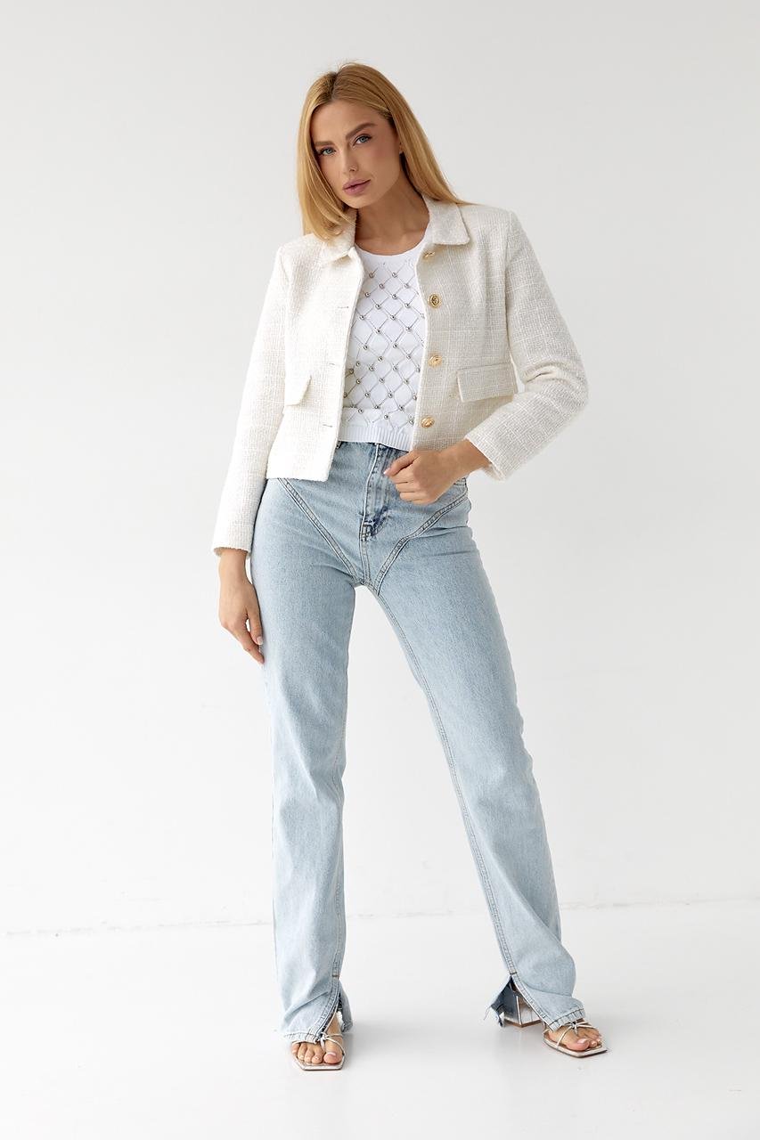 Жакет с золотистыми пуговицами S Молочный (10905652) - фото 3