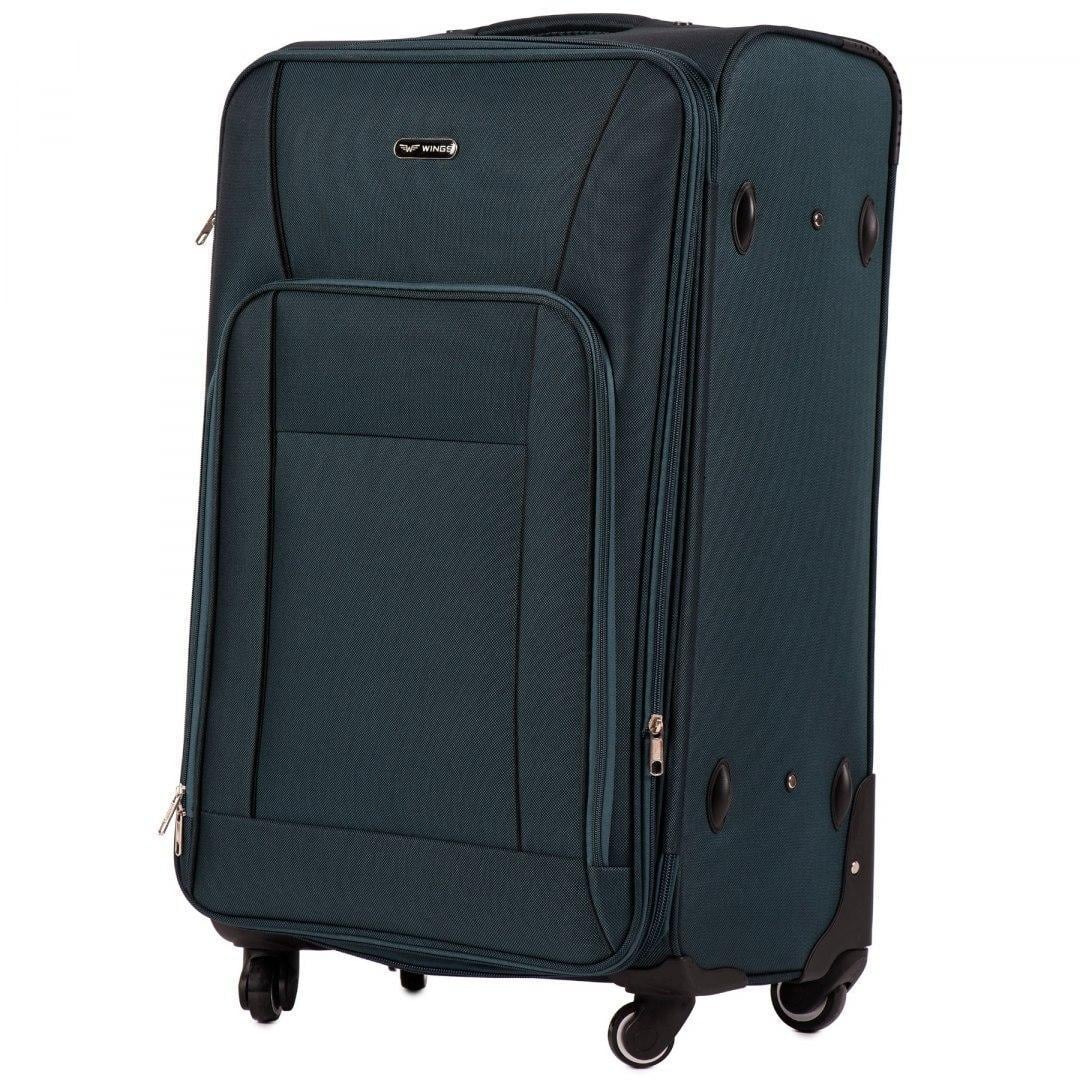 Чемодан Wings 1609 большой 76х48х35 см 106 л тканевый на 4 колесах Зеленый