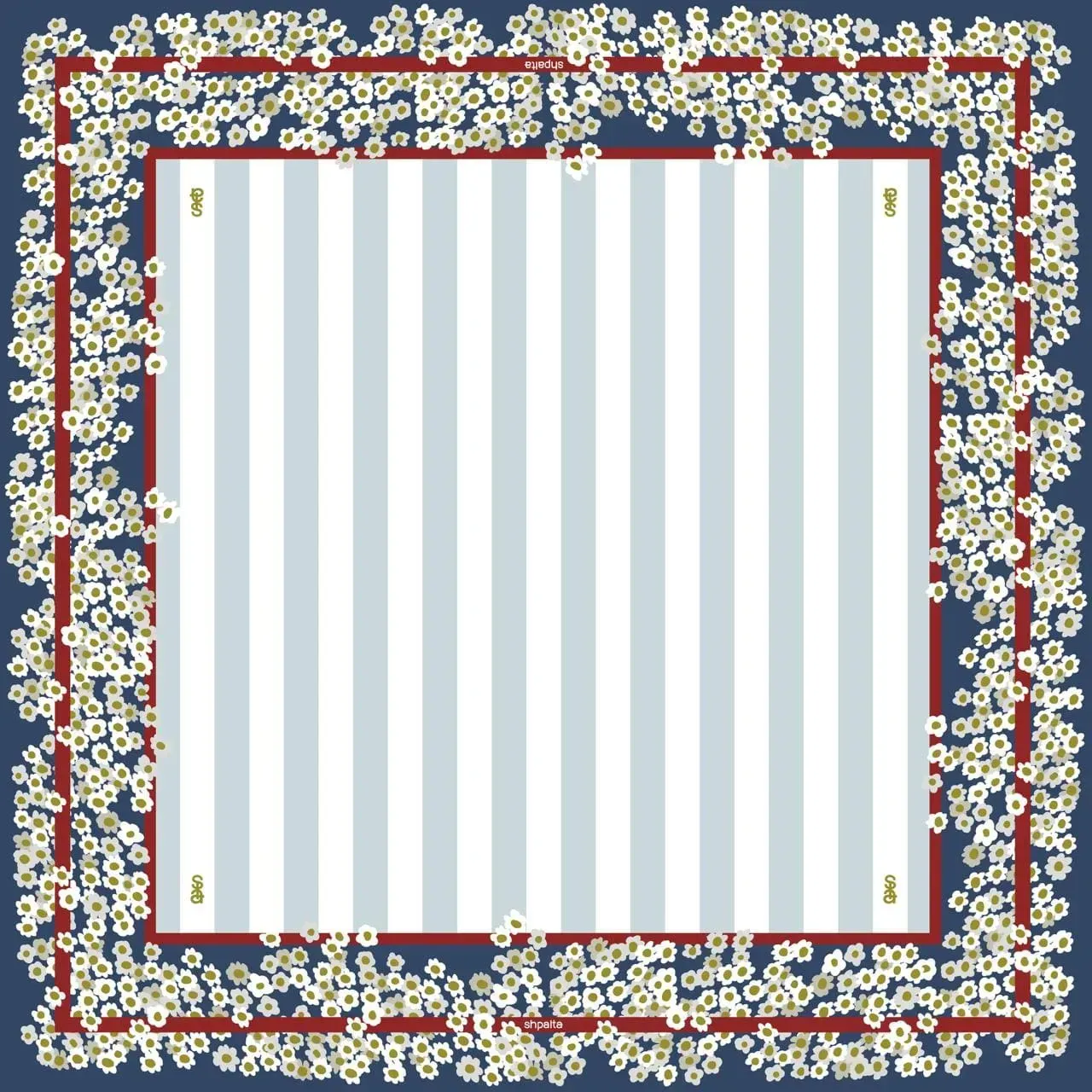 Платок Ромашки шелковый односторонняя печать 55х55 см Сине-белый (27558057)