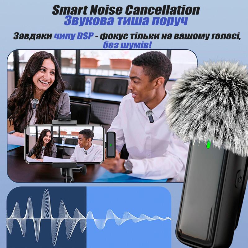 Мікрофон бездротовий петличний RSX із зарядним кейсом/для телефону/на одяг/для запису відео 2 шт. (SX6-Type-C) - фото 4