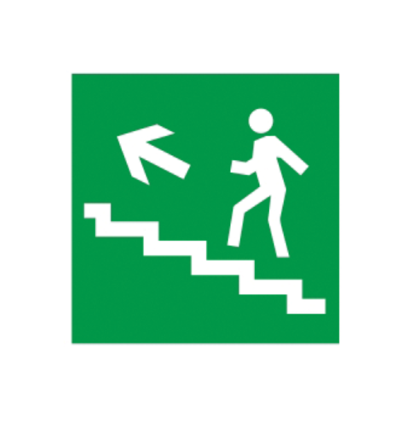 Этикетка самоклеящаяся УЭК Направление к эвакуационному выходу по ступенькам налево вверх 150x150 мм (YPC30-150NEV-LNALVV)