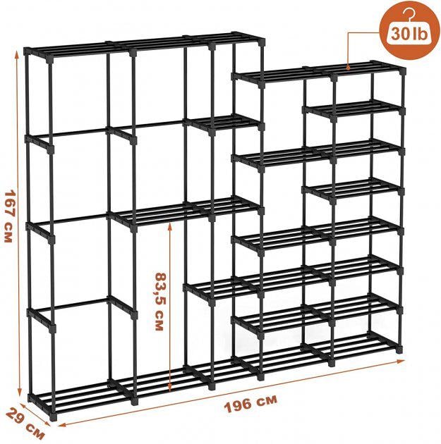 Гардеробный шкаф UNITSTAGE портативный с полками для обуви и одежды 196x29x167 см для Черный - фото 4