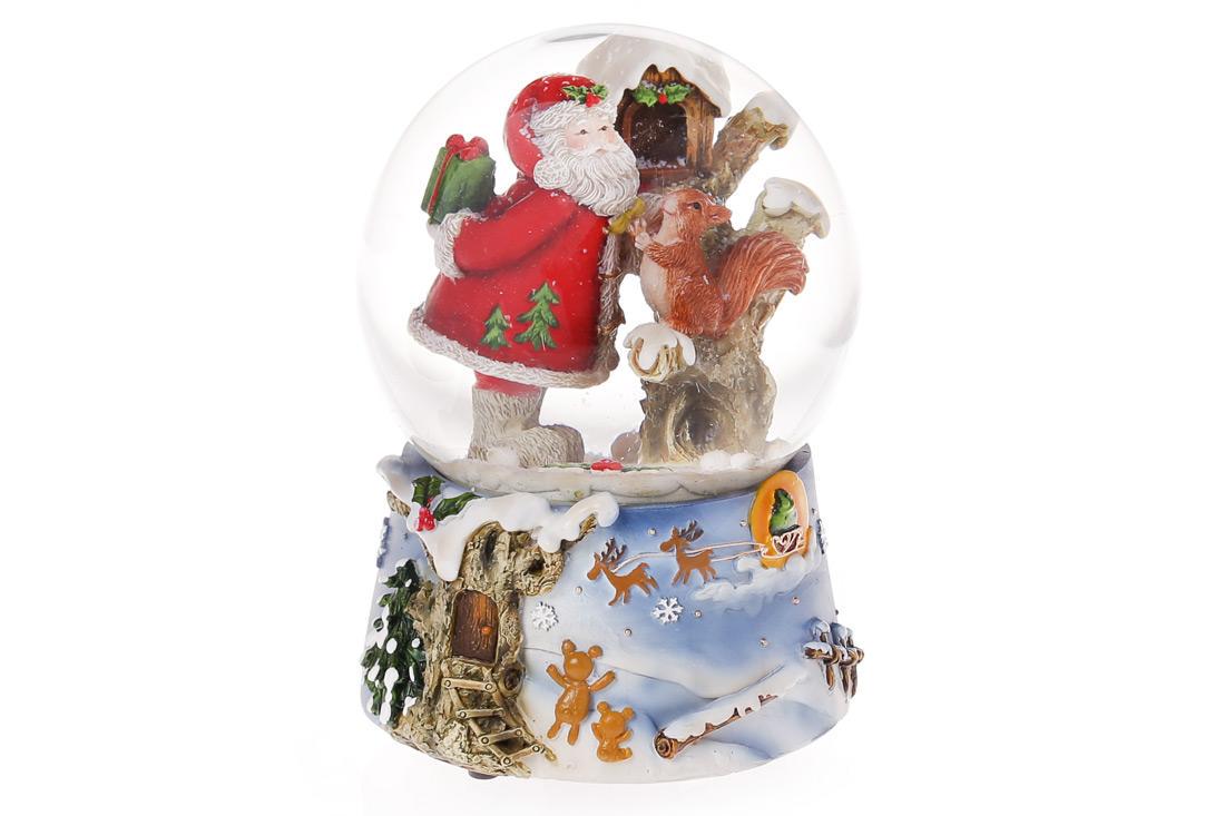 Декоративный водяной шар BonaDi Санта с подарками с музыкой и заводным механизмом 14 см (559-380)