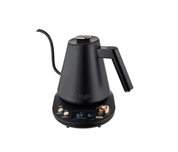Електрочайник Adler сталевий з РК-дисплеєм та контролем температури 1 л Чорний (1349)