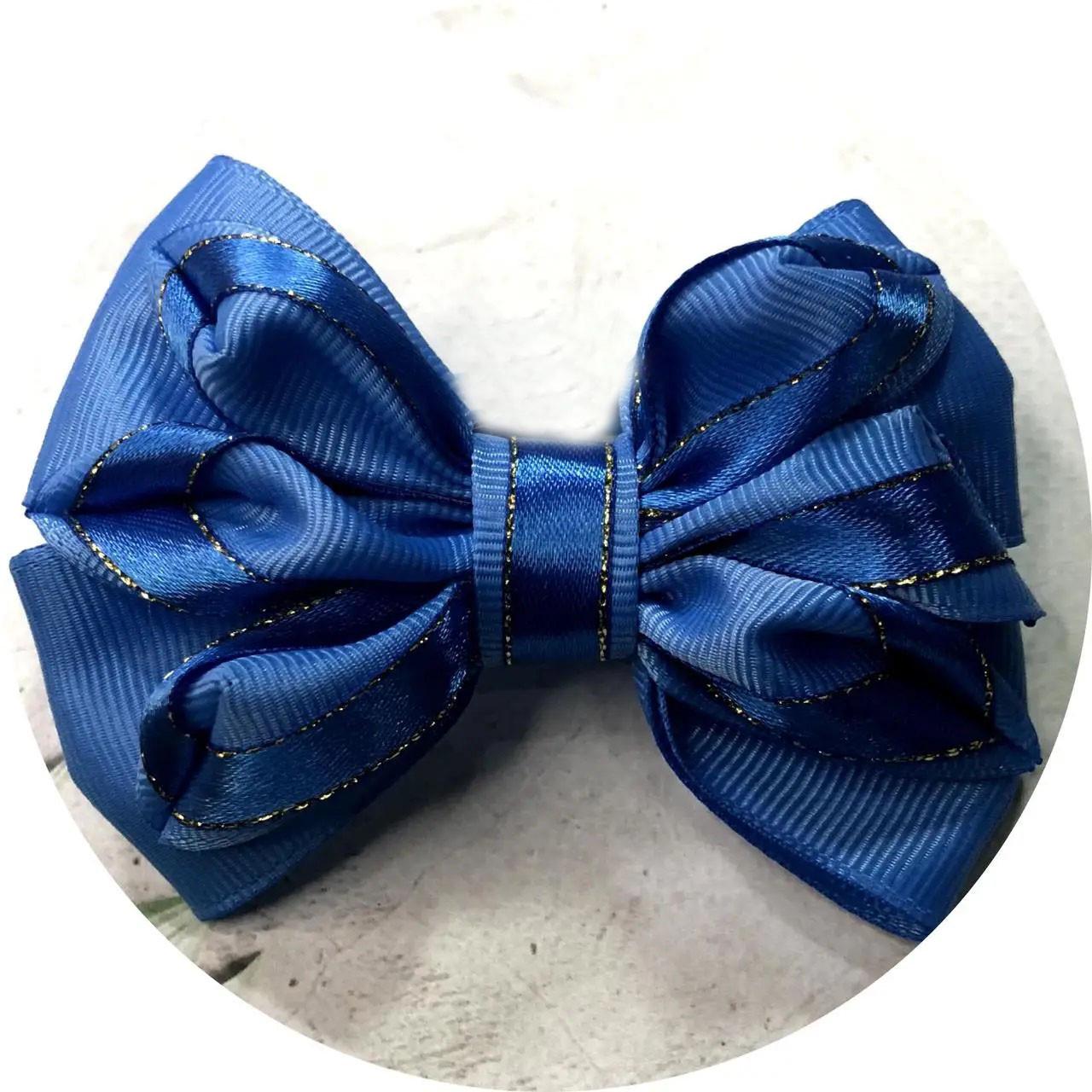 Бантик для волос детский на заколке 9х7 см Синий (10191)