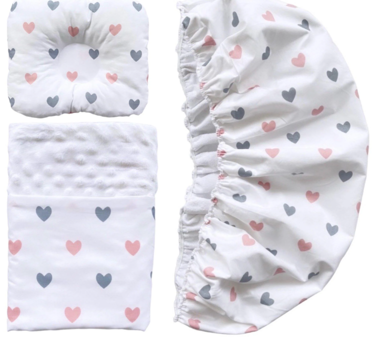 Набор в коляску RoyalBaby №27 Сердечки с пледом 3в1 Розово-серый (142994)