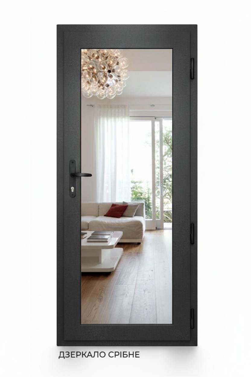 Двері-дзеркало металопластикові Steko фурнітурою AXOR 2000х800 мм Антрацит