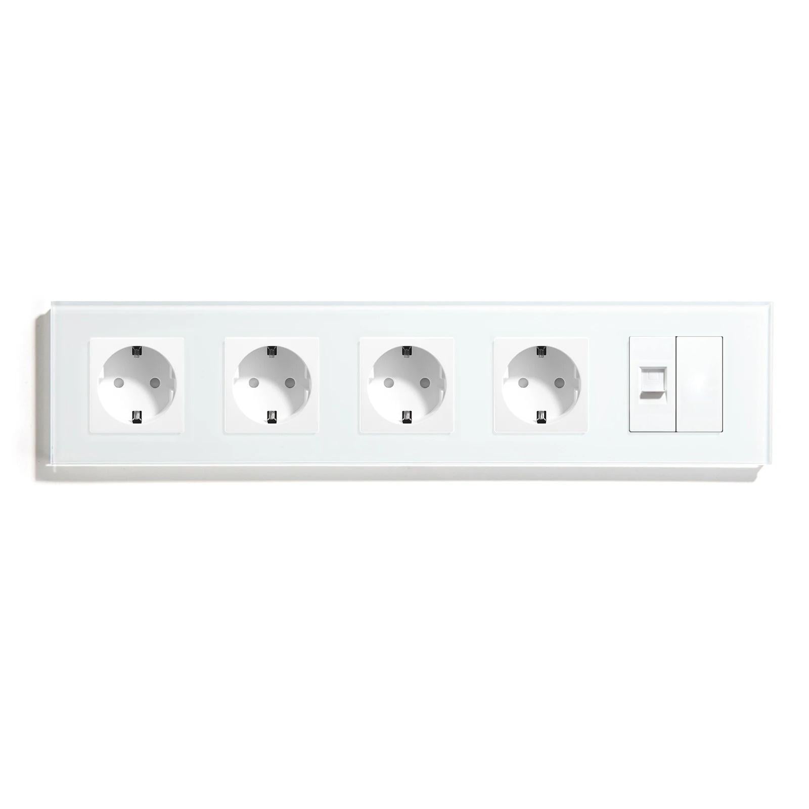 Розетка пятиместная LUXION силовая/интернет RJ-45 настенная стеклянная рамка Белый (LX-M5FCAT6BLK-WT)