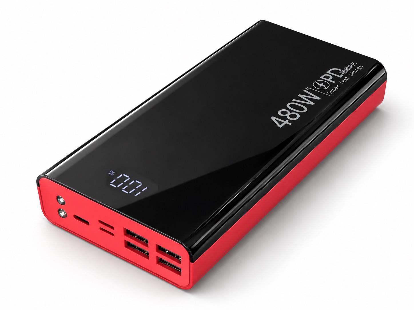Повербанк Red Meteorite з дисплеєм та LED-ліхтарями 60000 mAh 480 Вт Червоно-чорний (38064263)