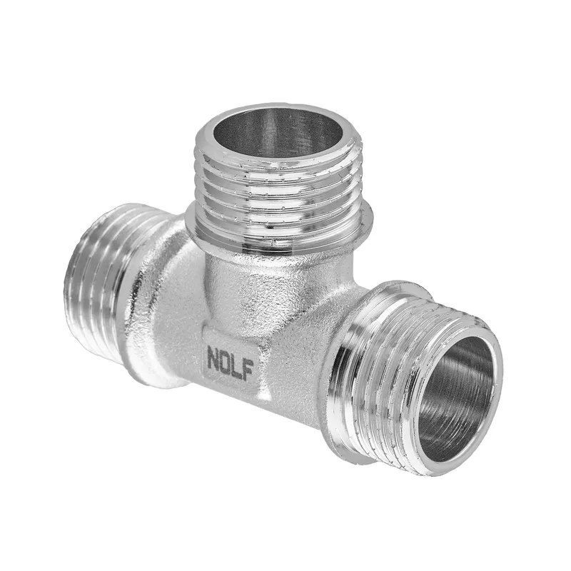 Тройник резьбовой для труб Nolf NFC.T06MMM-N 1/2" MMM никелированный латунный (NF3101)