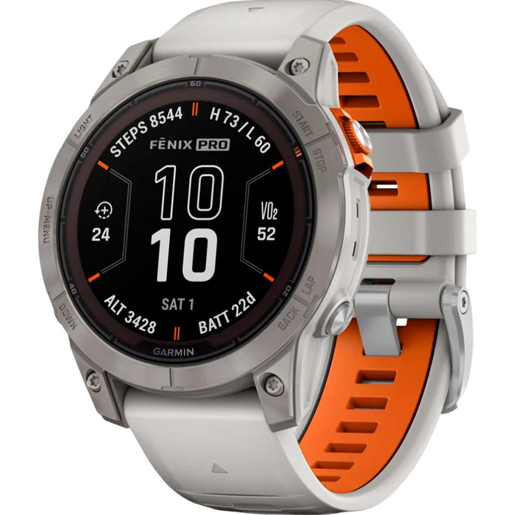 Смарт-часы Garmin Fenix 7 Pro Sapphire Solar Edition 47 мм Titanium with Fog Gray/Ember Orange Band (010-02777-20)