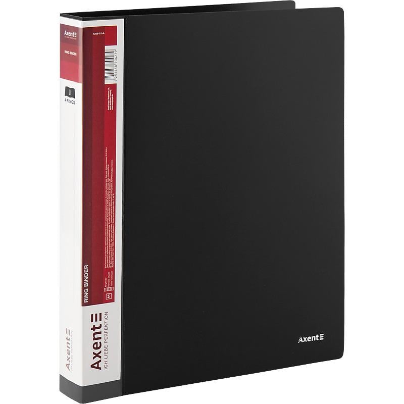 Папка на кільцях Axent A4 35 мм 4 кільця Чорний (1208-01-A) Папка на кільцях Axent A4 35 мм 4 кільця Чорний (1208-01-A)