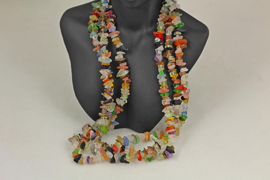 Ожерелье No name мульти камни 3 ряда 51 см Серебристый (30951067)