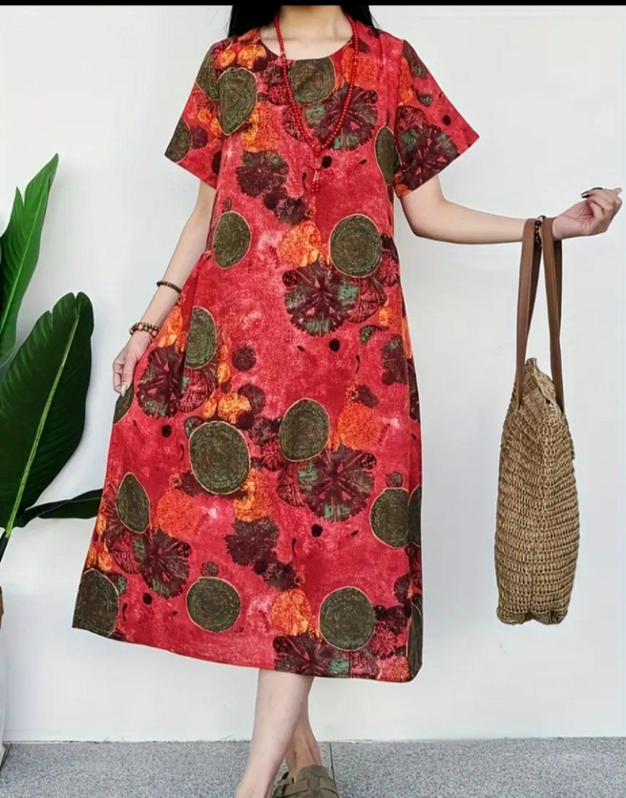 Сукня лляна з короткими рукавами ХL Червоний (00212) - фото 3 Сукня лляна з короткими рукавами ХL Червоний (00212) - фото 3