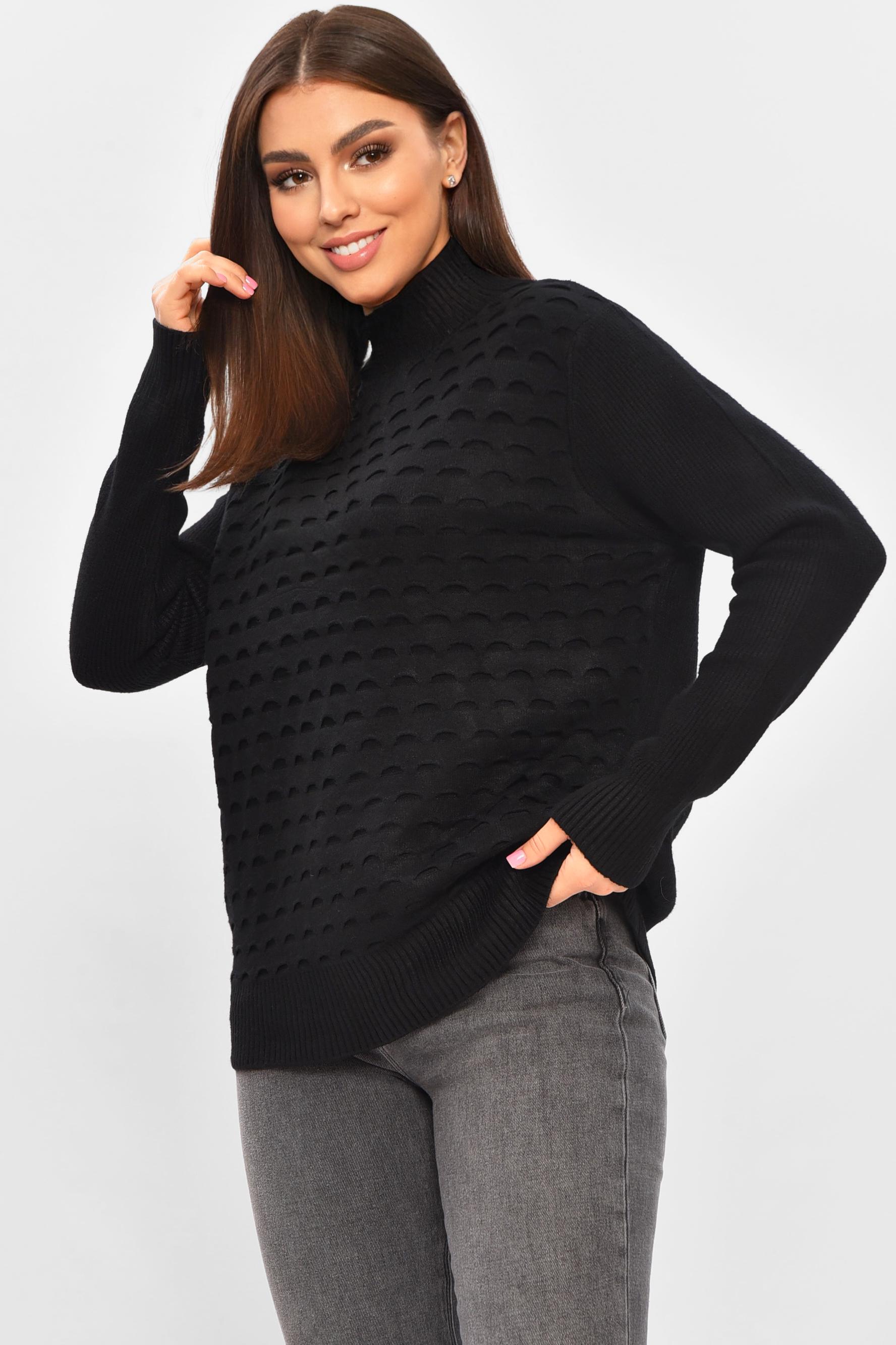 Светр жіночий 206597 однотонний XL-2XL Чорний (206597_!335379_48-50) - фото 2