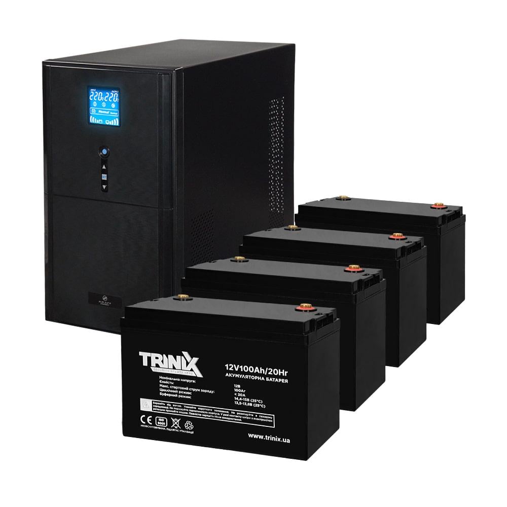 Комплект резервного живлення Kraft UPS PSW-3000VA LCD 2400W 48V та акумулятор Trinix AGM 100 Ah 4 шт. (42-00064-8)