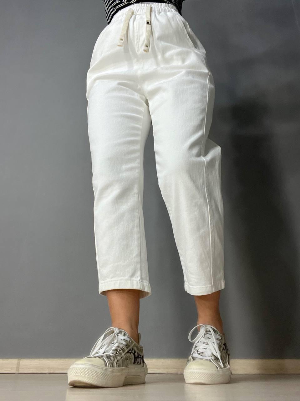 Джинси жіночі A-N 9962 MOM кюлоти укорочені резинка на таліі шнурок M Білий (3700) - фото 10