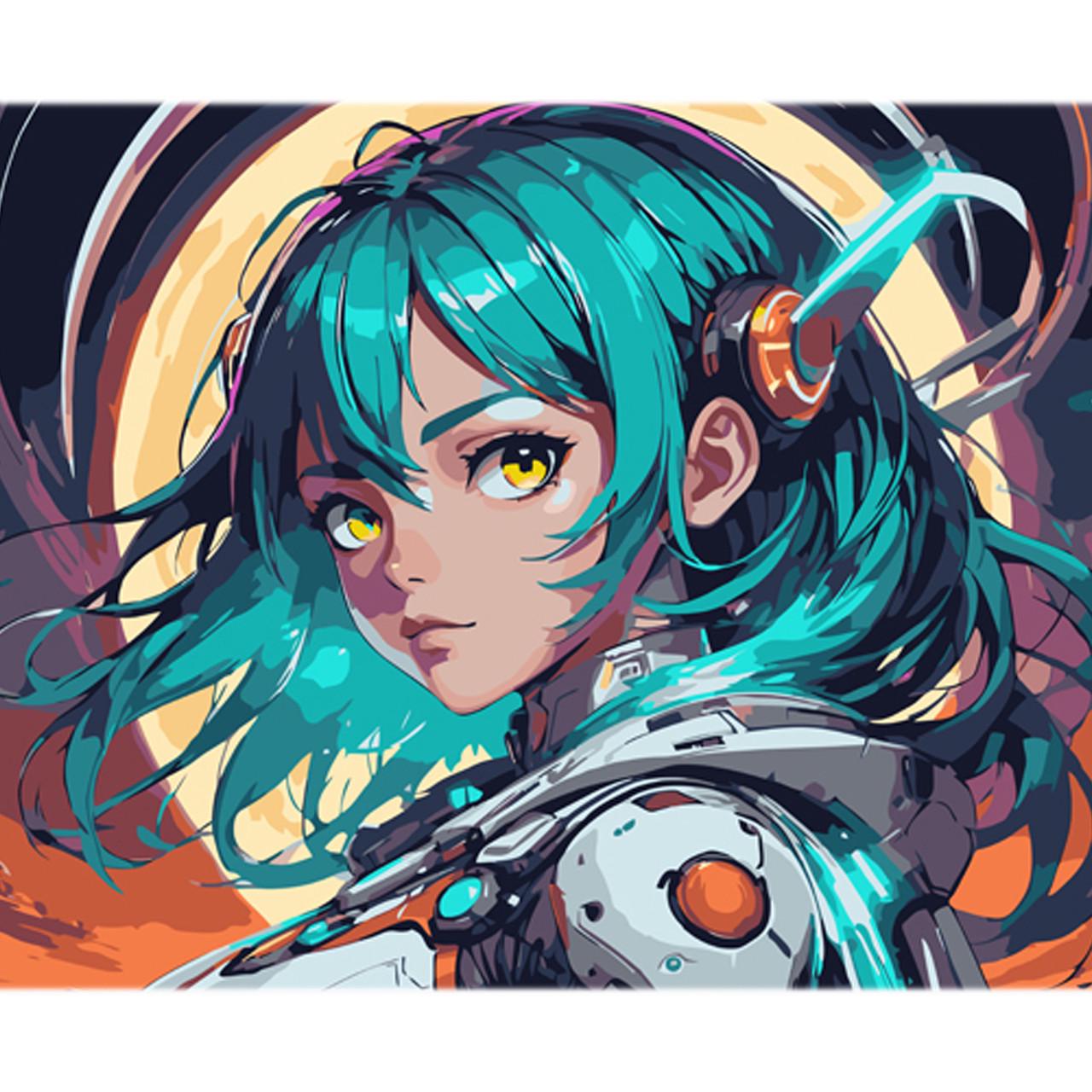 Картина по номерам Strateg Аниме девушка в мире искусства на цветном фоне 40х50 см (MZ010)