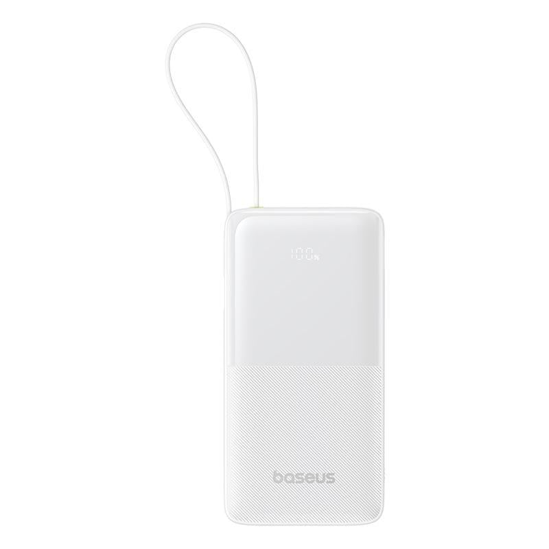 Акумулятор зовнішній Baseus Bipow 2 Digital Display Power Bank With Built-in USB-C Cable 20000mah 20W Moon White (34645881)