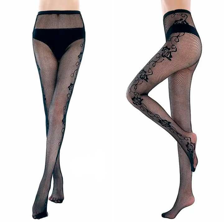 Колготки с узором Роза One size Черный (K000680) - фото 3