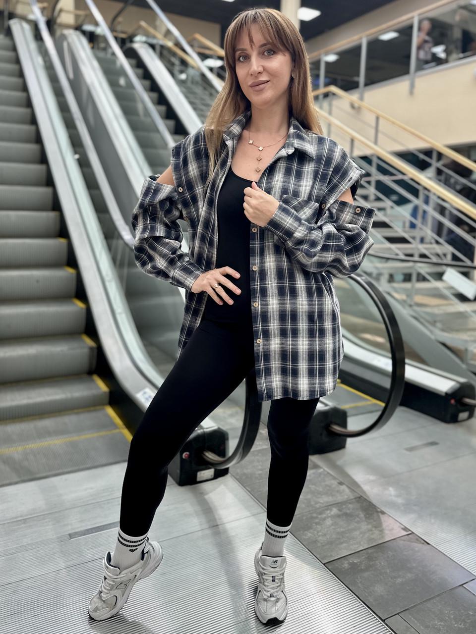 Рубашка женская в клетку со съемными рукавами L/XL Синий/Белый (2712829511)