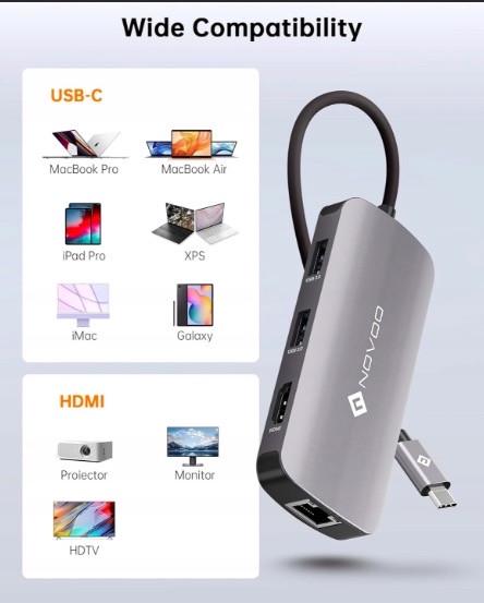 Зарядка для ноутбуков и планшетов MacBook Novoo R7 USB-C 7в1 HDMI 4K USB 3.0 SD/TF PD - фото 4 Зарядка для ноутбуков и планшетов MacBook Novoo R7 USB-C 7в1 HDMI 4K USB 3.0 SD/TF PD - фото 4