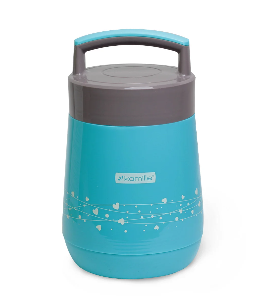 Термос Kamille зі скляною колбою і 2 ємностями 1400 мл Блакитний (MKM-2022)