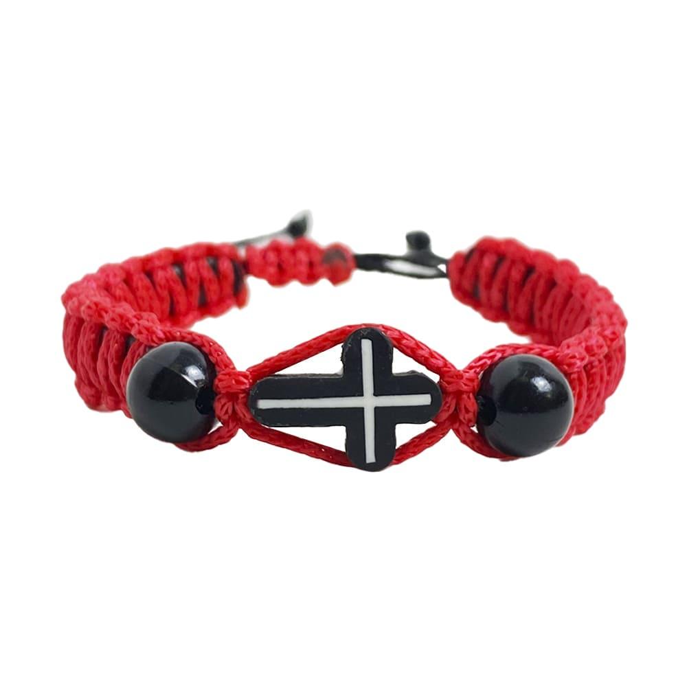 Браслет плетеный с крестом из гагата (1745-004)