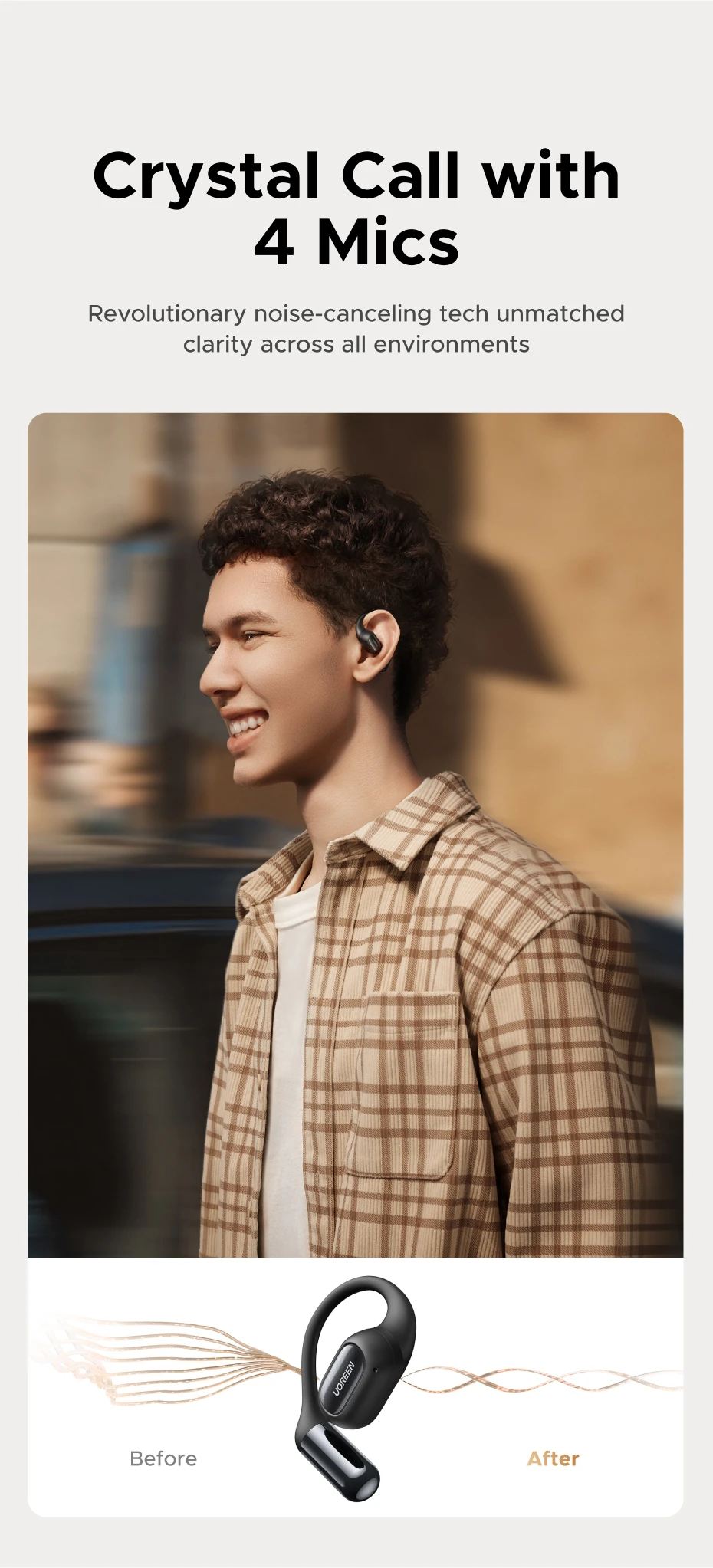 Наушники беспроводные UGREEN WS213 FitBuds Open-Ear Bluetooth 6.0 Black (WS213) - фото 15 Наушники беспроводные UGREEN WS213 FitBuds Open-Ear Bluetooth 6.0 Black (WS213) - фото 15