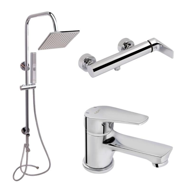 Набор смесителей для душа Qtap Ortiz 3в1 с душевой стойкой Qtortcrm001/Qtst4045102c/Qt1001crm Хром