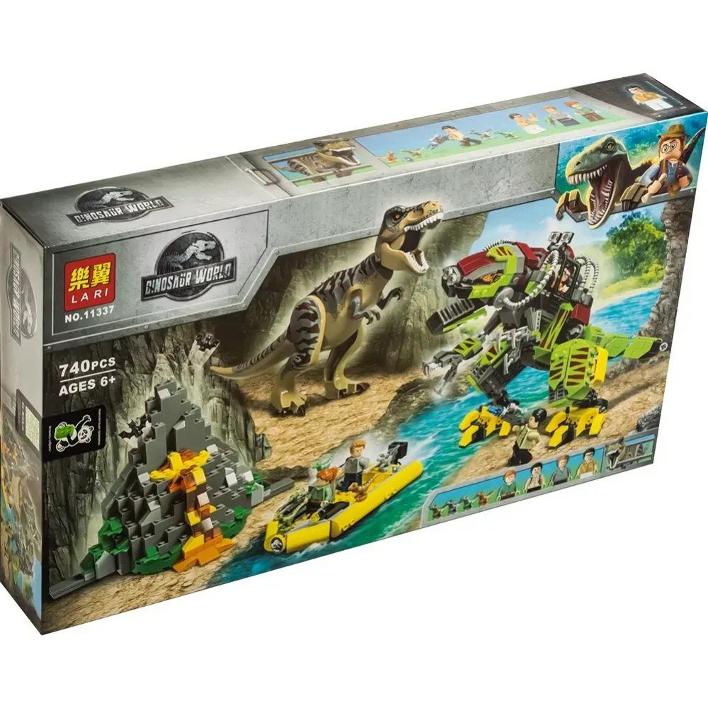 Конструктор детский Dinosaur World Бой тираннозавра и рободинозавра из пластика 740 дет. Разноцветный (150-98-11337)