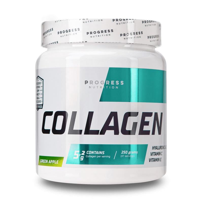 Коллаген питьевой с гиалуроновой кислотой и витамином C Progress Nutrition Collagen 250 г Зеленое яблоко