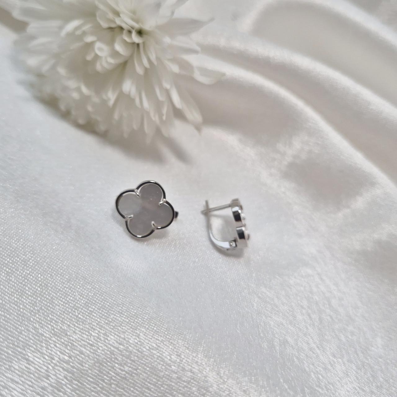 Срібні сережки Конюшина з Перламутром срібло 925 проби Родоване 1666с 2.65г (1666с Перламутр) - фото 6