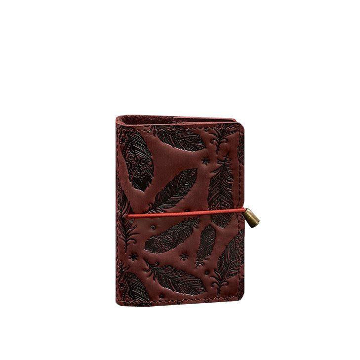 Кард-кейс женский кожаный 7.0 с перьями Бордовый (A-026158) - фото 5